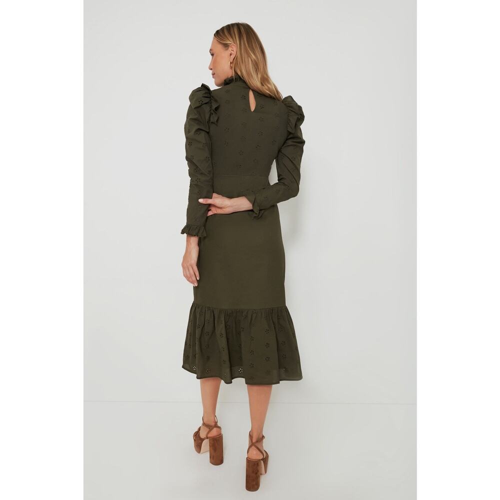 Tuckernuck HYACINTH HOUSE Regina Ruffle Midi Dress Olive Green Size S - Picture 2 of 14